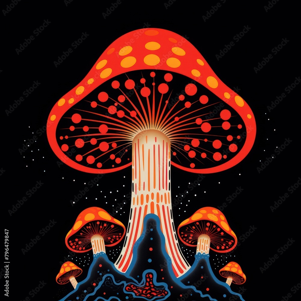 Mushroom fungus art illuminated.