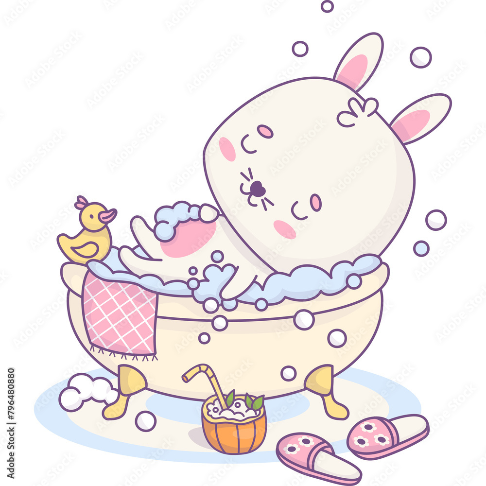Cute relaxed rabbit in bubble bath Cute relaxed rabbit in bubble bath