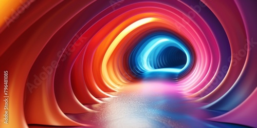 A colorful tunnel with a blue light shining on it