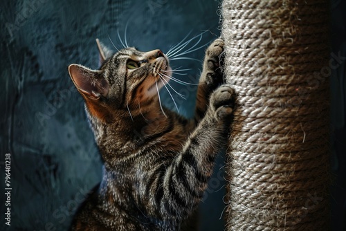 Vivid imagery of cats using scratching posts or various surfaces, a testament to their natural instinct to maintain their claws photo