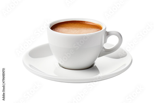 The Elegant Dance of Coffee and Saucer. On a White or Clear Surface PNG Transparent Background.