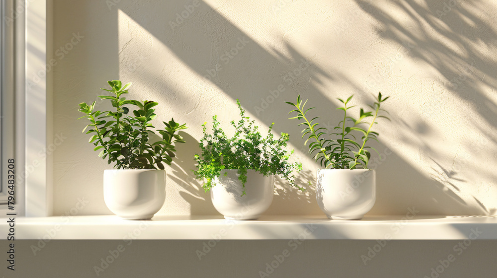 Herbal Haven: Fresh Herbs in a Minimalist White Ceramic Pot on a Sunny Windowsill Herbal Haven: Fresh Herbs in a Minimalist White Ceramic Pot on a Sunny Windowsill