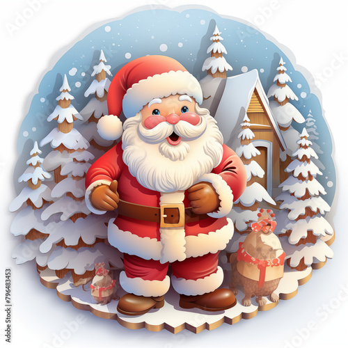 New Year's card, Santa Claus, Christmas, has a Christmas tree, snow, cute, cute, various formats, three-dimensional, beautiful, spectacular.