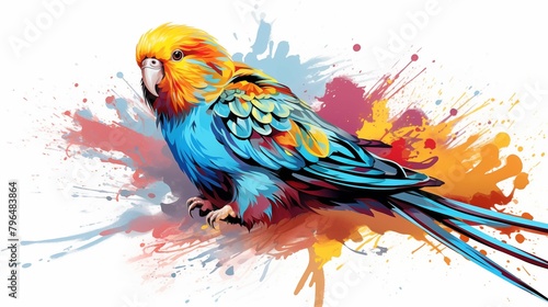 Abstract Colorful Illustration of a Budgie on a White Background © Philipp