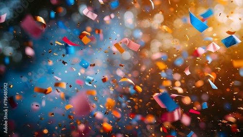 Midnight Celebration Sparkles with Colorful Confetti Streamers. Concept New Year's Eve Party, Midnight Celebration, Colorful Confetti, Sparkles, Fun Streamers