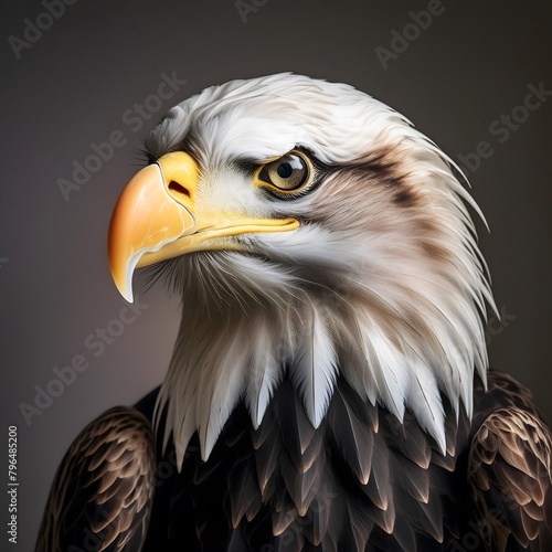 Bald eagle head on dark background