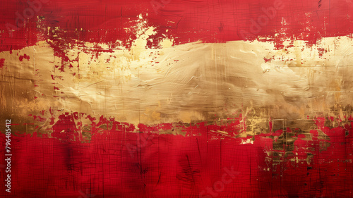 Golden brush paint on a red background.
