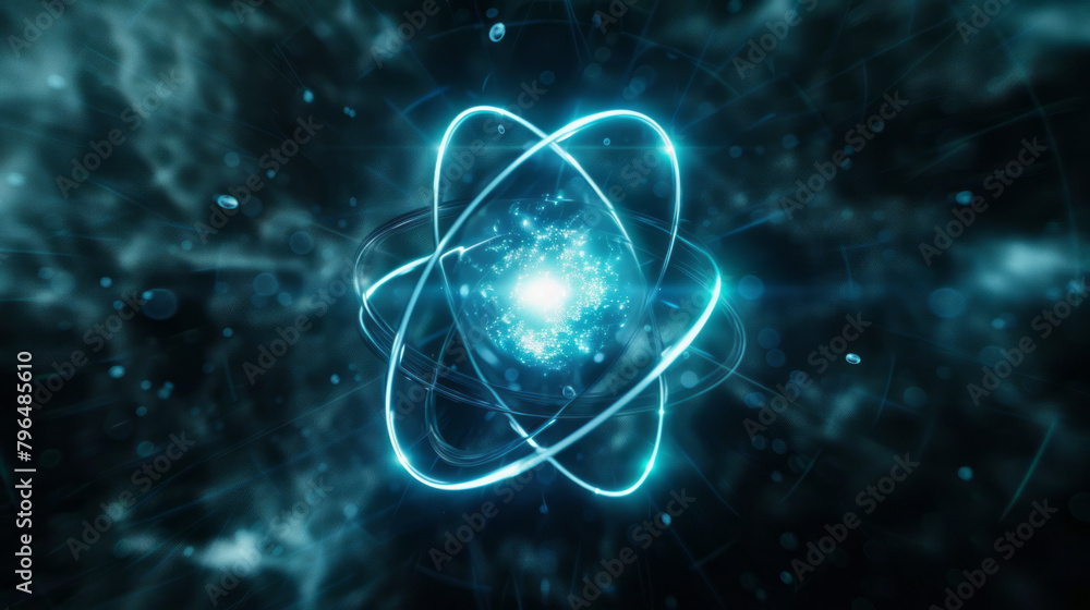 Detailed symmetrical depiction of a glowing hydrogen atom Detailed symmetrical depiction of a glowing hydrogen atom