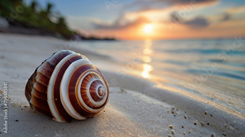 Seashell Laying at the Beach at Sunset