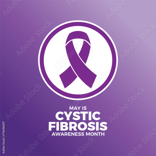 May is Cystic Fibrosis Awareness Month poster vector illustration. Purple awareness ribbon icon in a circle. Template for background, banner, card. Important day