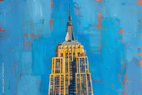 Colorful Chinese guo hua style painting of Empire State Building photo