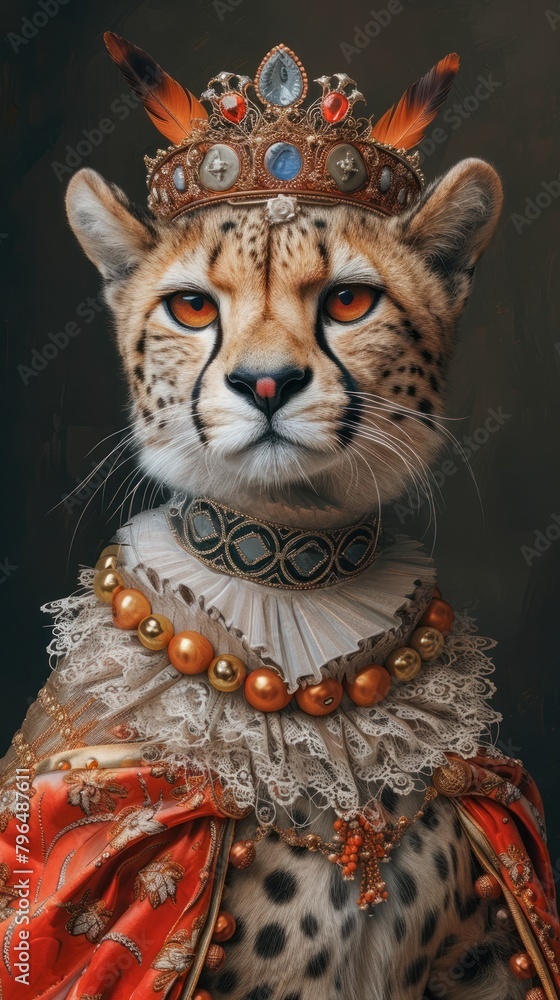 Cheetah costumes wearing Cleopatra surrealism wallpaper animal portrait jewelry.