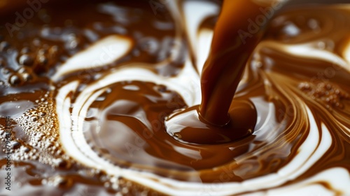 Close-up Texture of Swirling Dark Chocolate Syrup