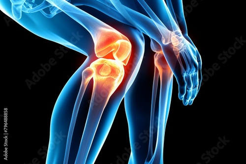 Human Anatomy Illustration Depicting Pain in the Knee and Elbow Joints