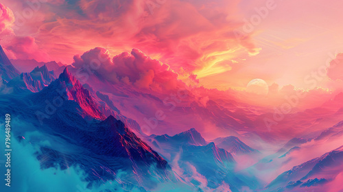 Absorb the dynamism of a sunrise gradient panorama bursting with vitality, where vibrant hues transition into profound shades, creating a compelling space for graphic exploration.