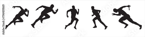 Set of running athletes silhouettes. Vector illustration.