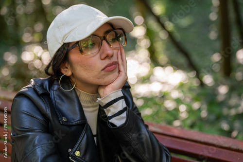 Girl with glasses, recreates and enjoys herself