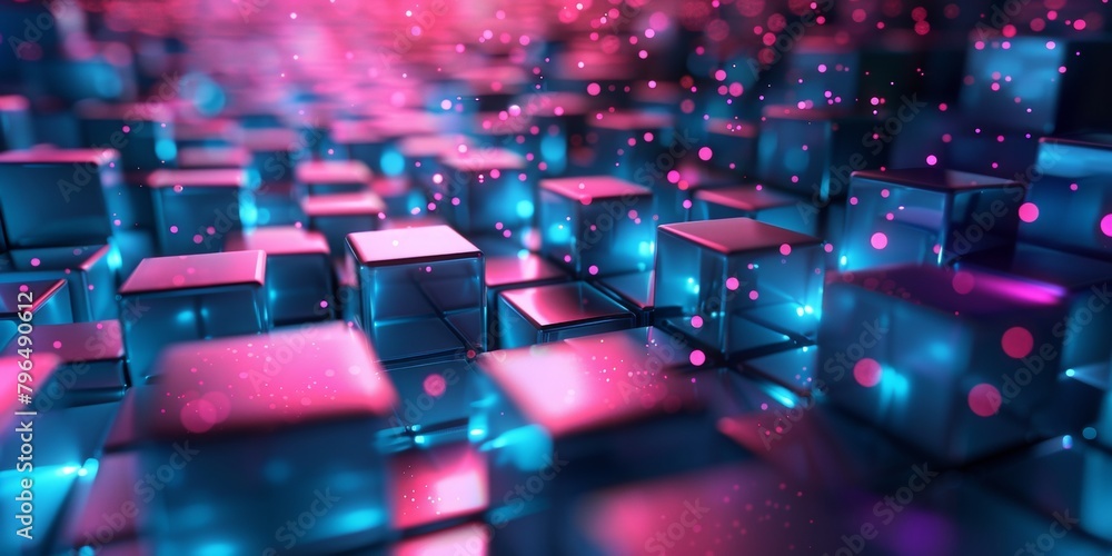 Fototapeta premium A close up of a blue and pink background with many small cubes