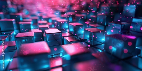 A close up of a blue and pink background with many small cubes