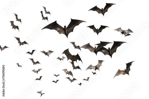 Midnight Symphony  A Harmonious Blur of Bats Dancing in the Night Sky. On a White or Clear Surface PNG Transparent Background.