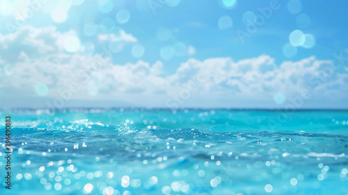 Abstract blurred blue sea and sky background with bokeh