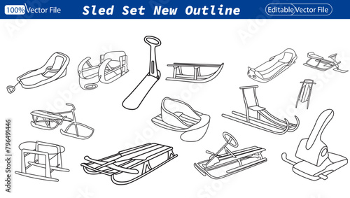  Sled  Vector on transparent background. sled icon. Line Art Style Design Isolated On White Background. Snowmobile Icon. Line Art Style Design Isolated On White Background