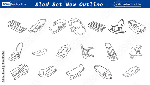  Sled  Vector on transparent background. Coloring book sledding penguin theme SVG vector. Sled vector. snowmobile trails logo design vector. Silhouette of Santa Claus riding in a sleigh with reindeer.