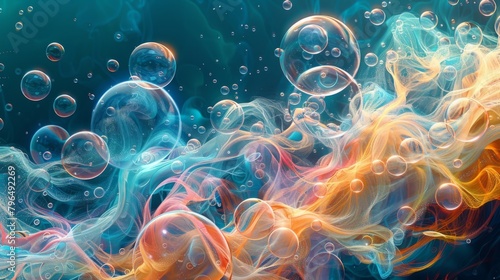A fractal pattern of interconnected bubbles symbolizing the interwoven and indistinguishable nature of quantum particles in the foam. photo