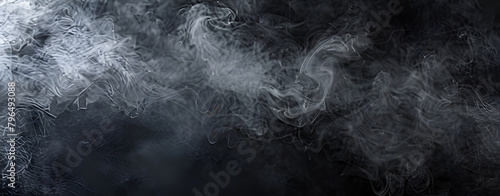Close-up view of white water vapor with spray from the humidifier. Isolated on black background different white fumes smoke on a black background to add to your pictures A collection.
 photo