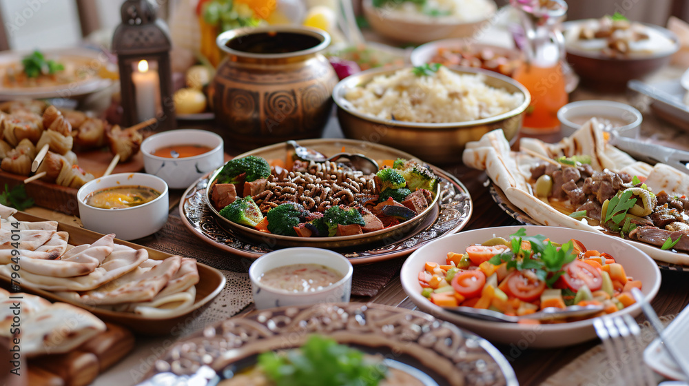 Traditional Eastern dishes for Ramadan on dining table