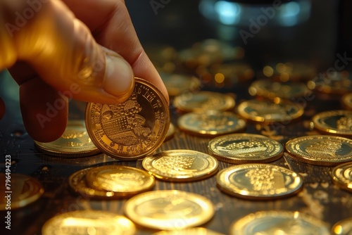 Collectors and traders alike assess gold coins for their numismatic value, beyond their weight in precious metal, business concept photo