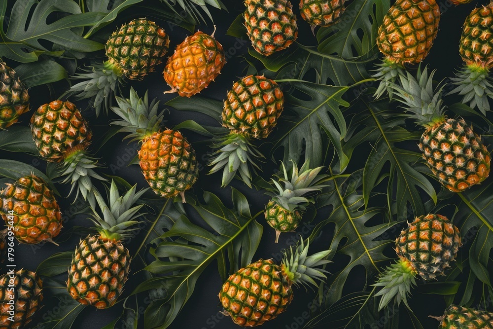 Fresh pineapples on black table. Fresh pineapples on black table.