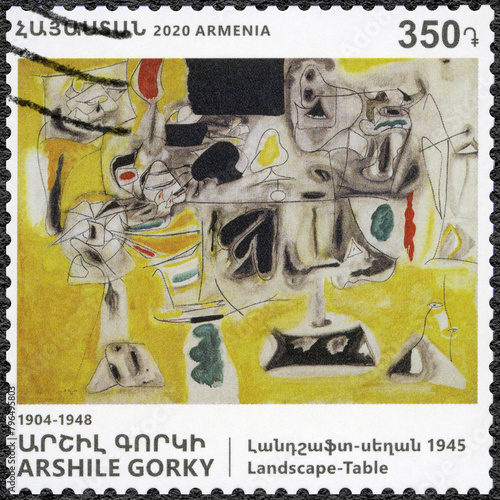 ARMENIA - 2020: shows Landscape Table by Vostanik Manoug Adoian Arshile Gorky, Armenian American painter, World Famous Armenians, 2020