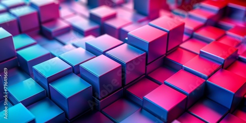 A colorful image of blocks with a blue and pink background