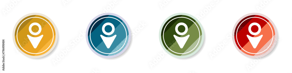 Logo location icon set. White label sign. Set of stylish round geolocation icons. Color logo place on the map vector. Vector illustration. Logo location icon set. White label sign. Set of stylish round geolocation icons. Color logo place on the map vector. Vector illustration.