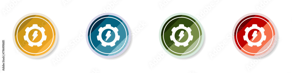 Logo energy icon set. White lightning in gear sign. Alternative energy stylish round icons set. Color logo ecology vector. Vector illustration. Logo energy icon set. White lightning in gear sign. Alternative energy stylish round icons set. Color logo ecology vector. Vector illustration.