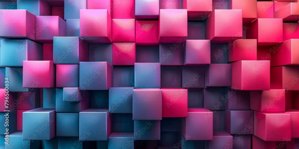 A colorful wall of pink and blue cubes A colorful wall of pink and blue cubes