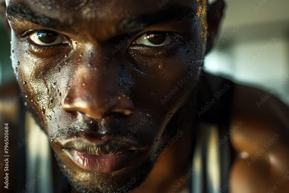 A partial view of a muscular man with skin glistening, possibly representing strength or personal power A partial view of a muscular man with skin glistening, possibly representing strength or personal power