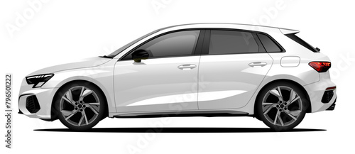 Realistic vector illustration white car in side view, isolated in transparent background. © Jalil