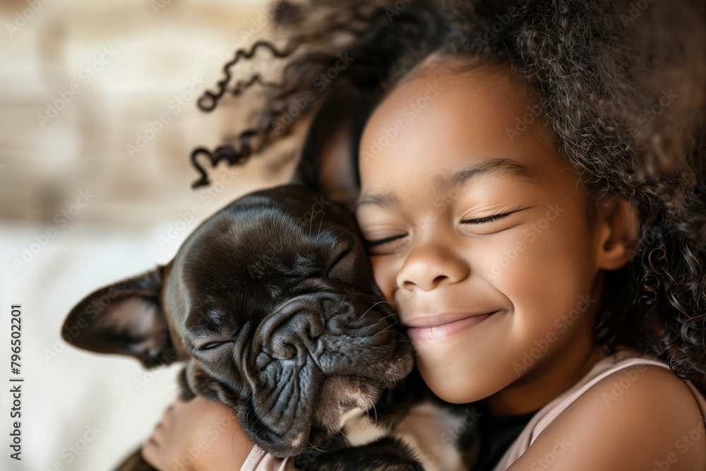 Child's tender moment with her dog Child's tender moment with her dog