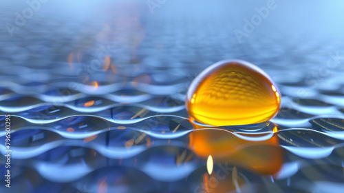 Depiction of a drop of oil on the superhydrophobic surface highlighting its ability to repel both water and oilbased liquids. photo
