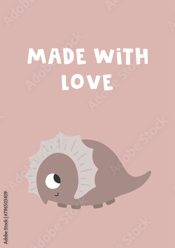 Cute dinosaur, boho concept. Template for banner, poster, notepad, printing. Vector illustration in flat modern style.