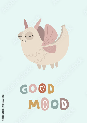 Cute dinosaur, boho concept. Template for banner, poster, notepad, printing. Vector illustration in flat modern style.