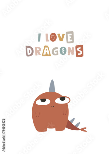 Cute dinosaur, boho concept. Template for banner, poster, notepad, printing. Vector illustration in flat modern style.