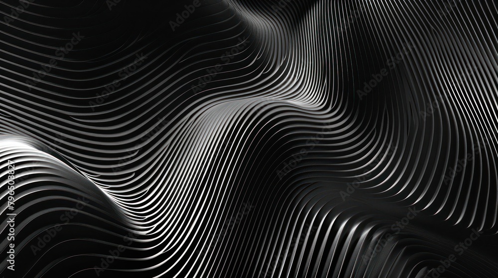 Dark black glossy carbon fiber background wave flowy