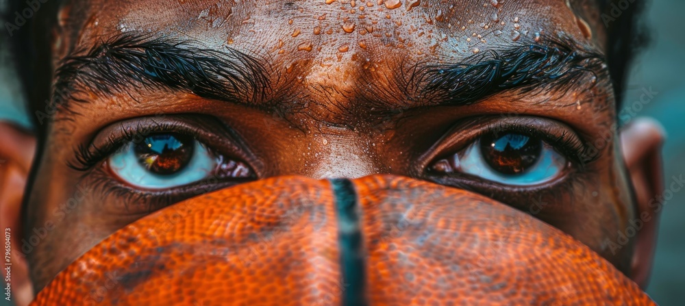 Intense focus basketball player s eyes fixed on target during free throw in summer olympics Intense focus basketball player s eyes fixed on target during free throw in summer olympics
