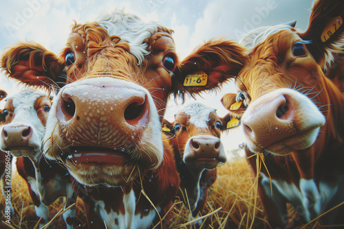 PORTRAIT OF COWS IN MEADOW photo