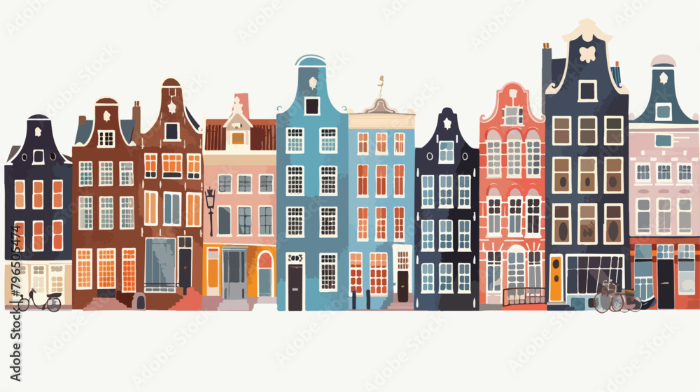 Traditional Amsterdam houses European architecture illustration