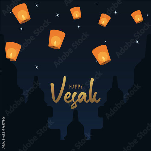 Happy Vesak Concept for Card or Banner Design Vector Illustration
