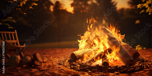 Reveling in the Warm Glow of a Campfire, Nestled within the Enchanting Forest, Against a Blurred Jungle Backdrop